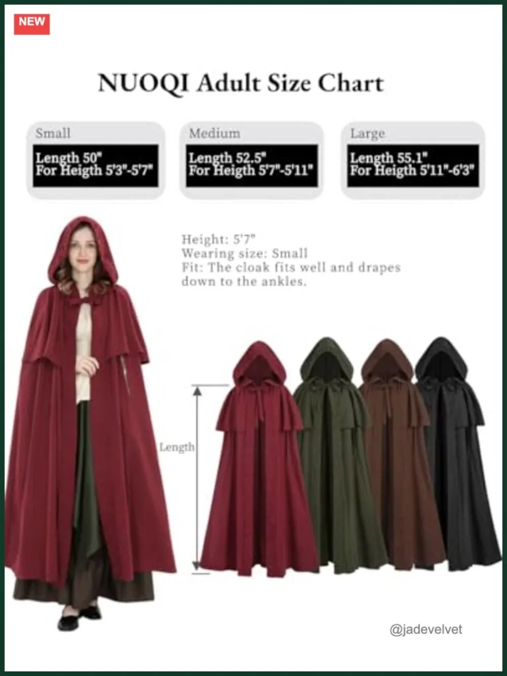 Faux Suede Hooded Cape Medieval Witch Costume Cosplay Cloak Adult